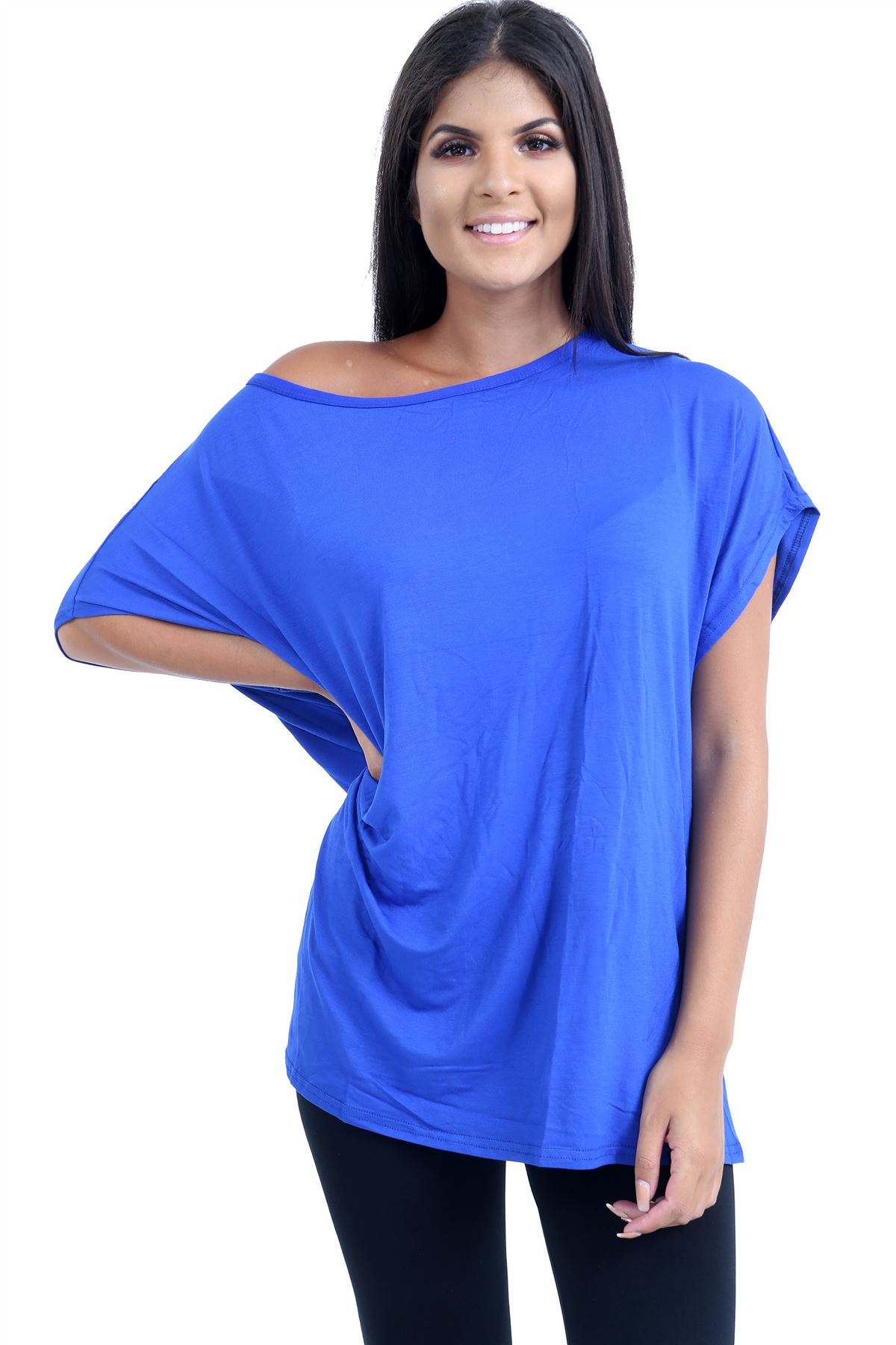 Schulterfreies Damen-T-Shirt Oberteil Fledermausärmel Oversize uni Freizeit Bardot Oberteil - Bild 142 von 225