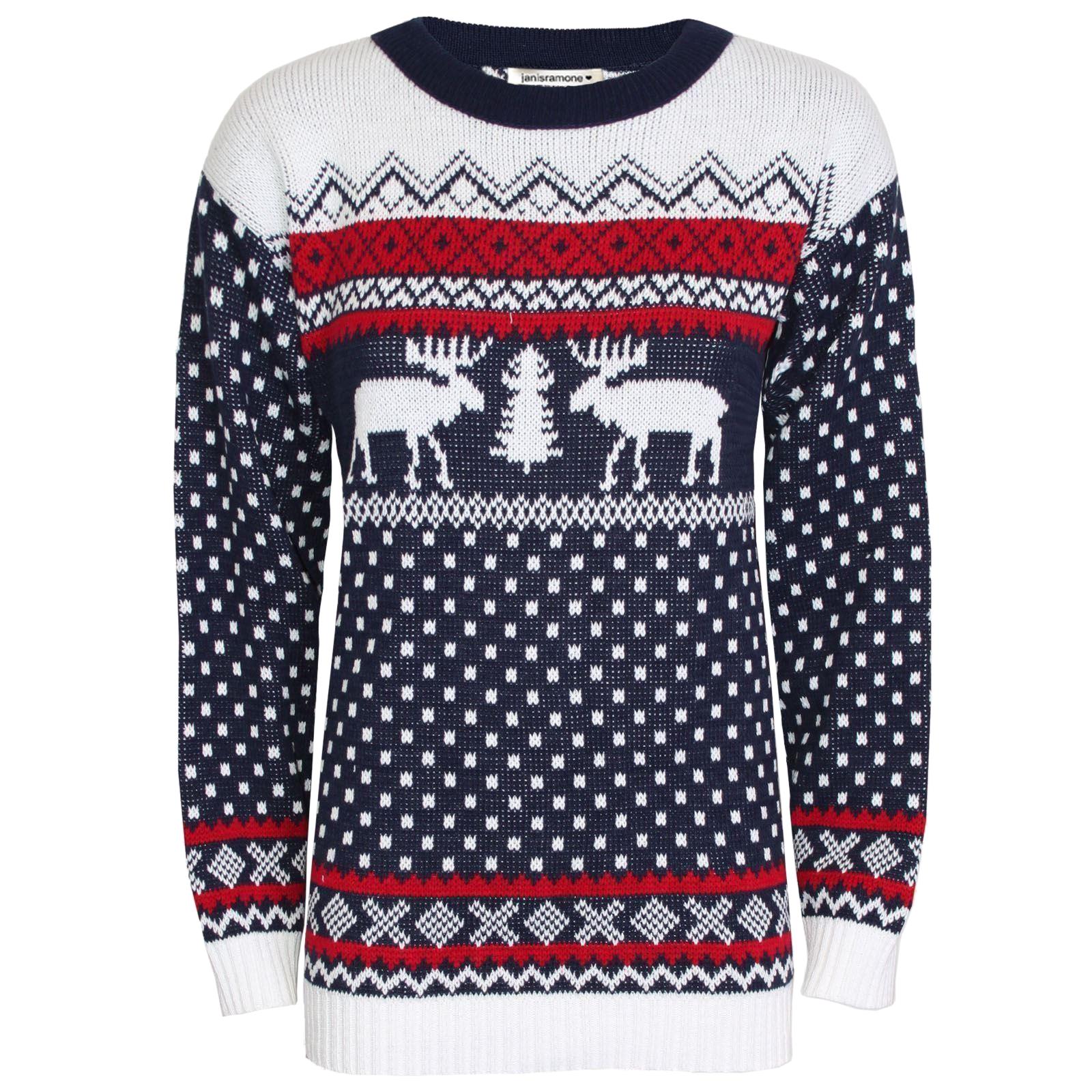Christmas Reindeer Jumper Womens Knitted Funny Xmas Sweater Unisex Retro Jumpers - Picture 68 of 128