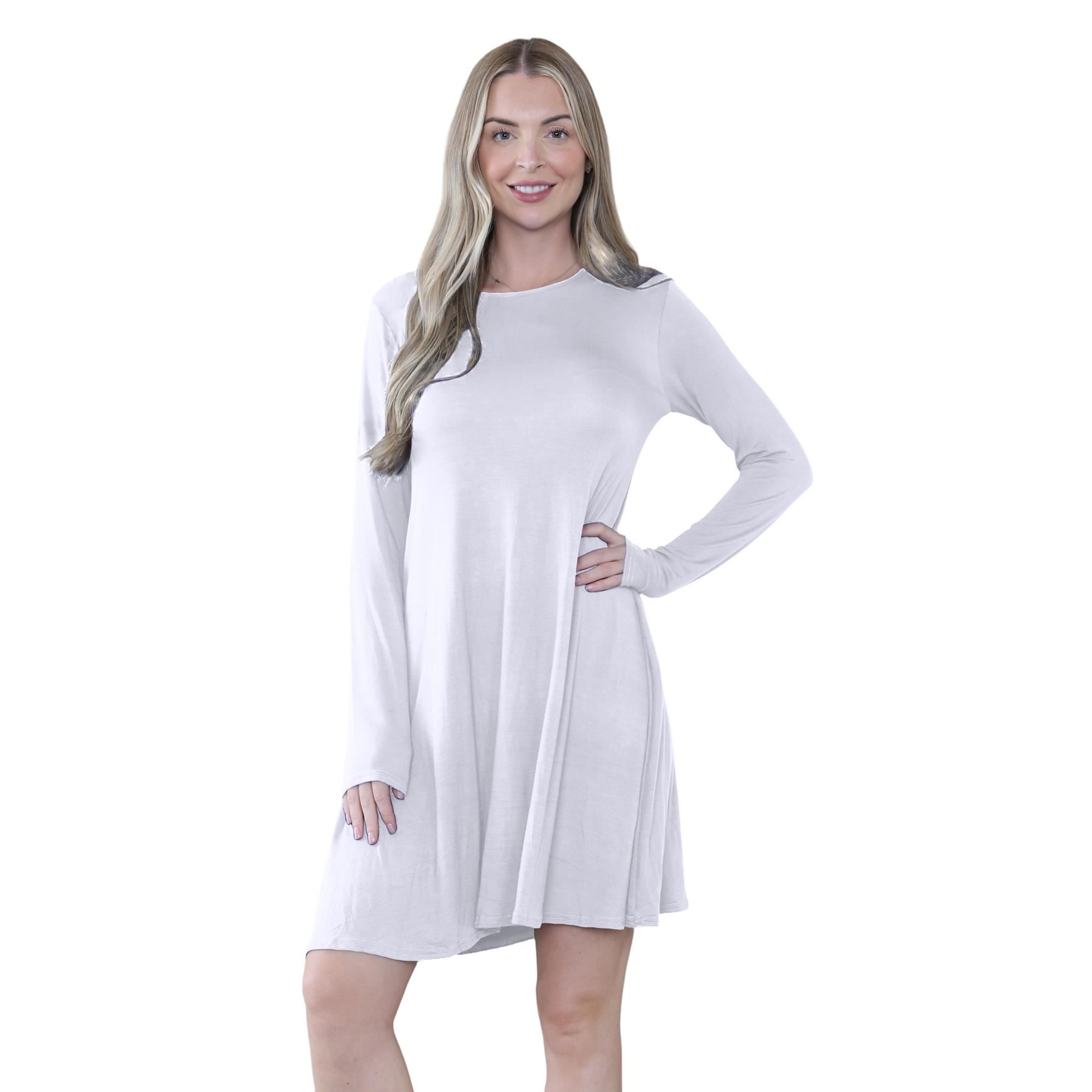 Damen Swing Kleid Uni Langarm Freizeit Ausgestellt A Linie Mini Oberteil Übergröße - Bild 89 von 100