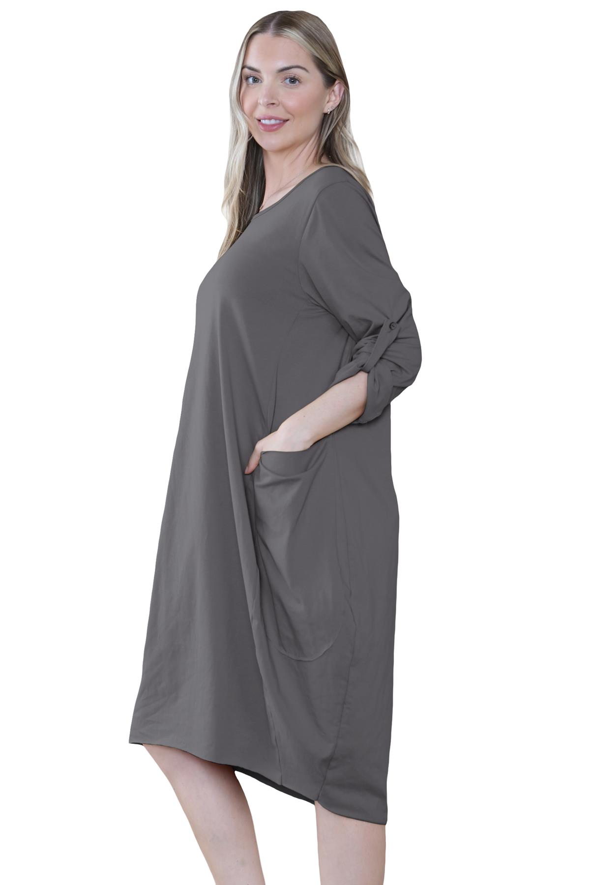 Vestido túnica italiana con mangas giratorias para damas Vestido Lagenlook Bolsillos lisos Vestido holgado - Imagen 8 de 45