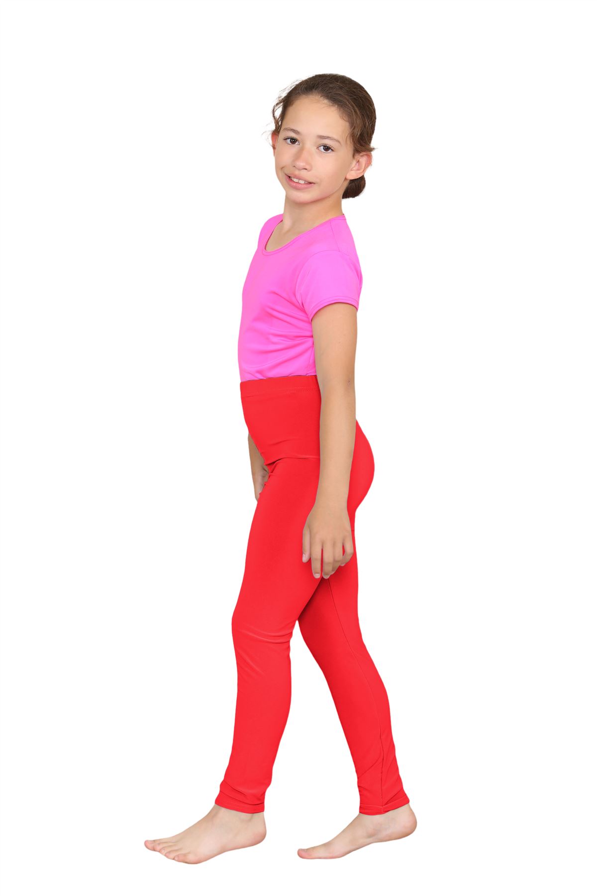 Girls Dance Leggings Gymnastics Microfibre Pants Kids Plain Full Length Trousers - Picture 63 of 85