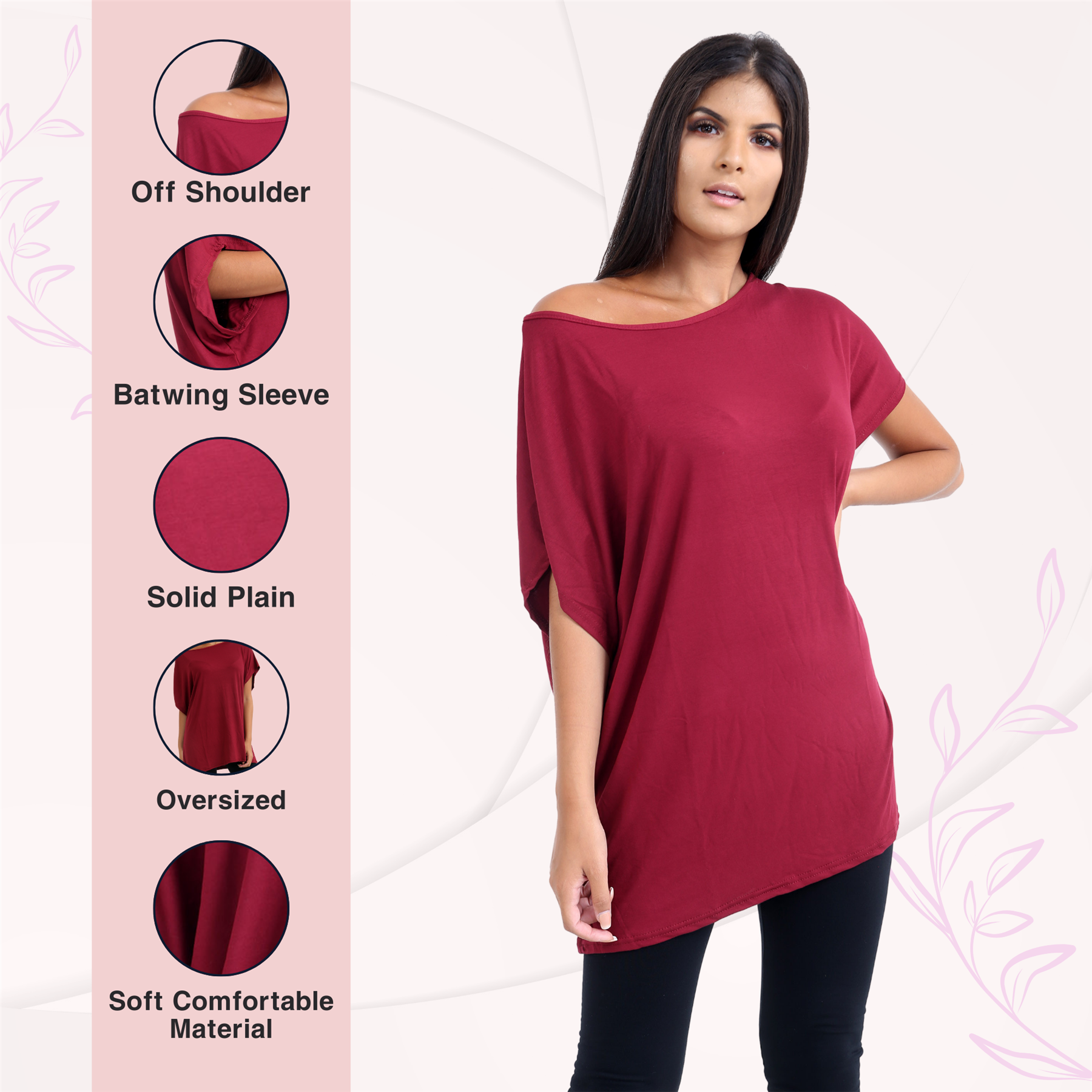 Schulterfreies Damen-T-Shirt Oberteil Fledermausärmel Oversize uni Freizeit Bardot Oberteil - Bild 217 von 225