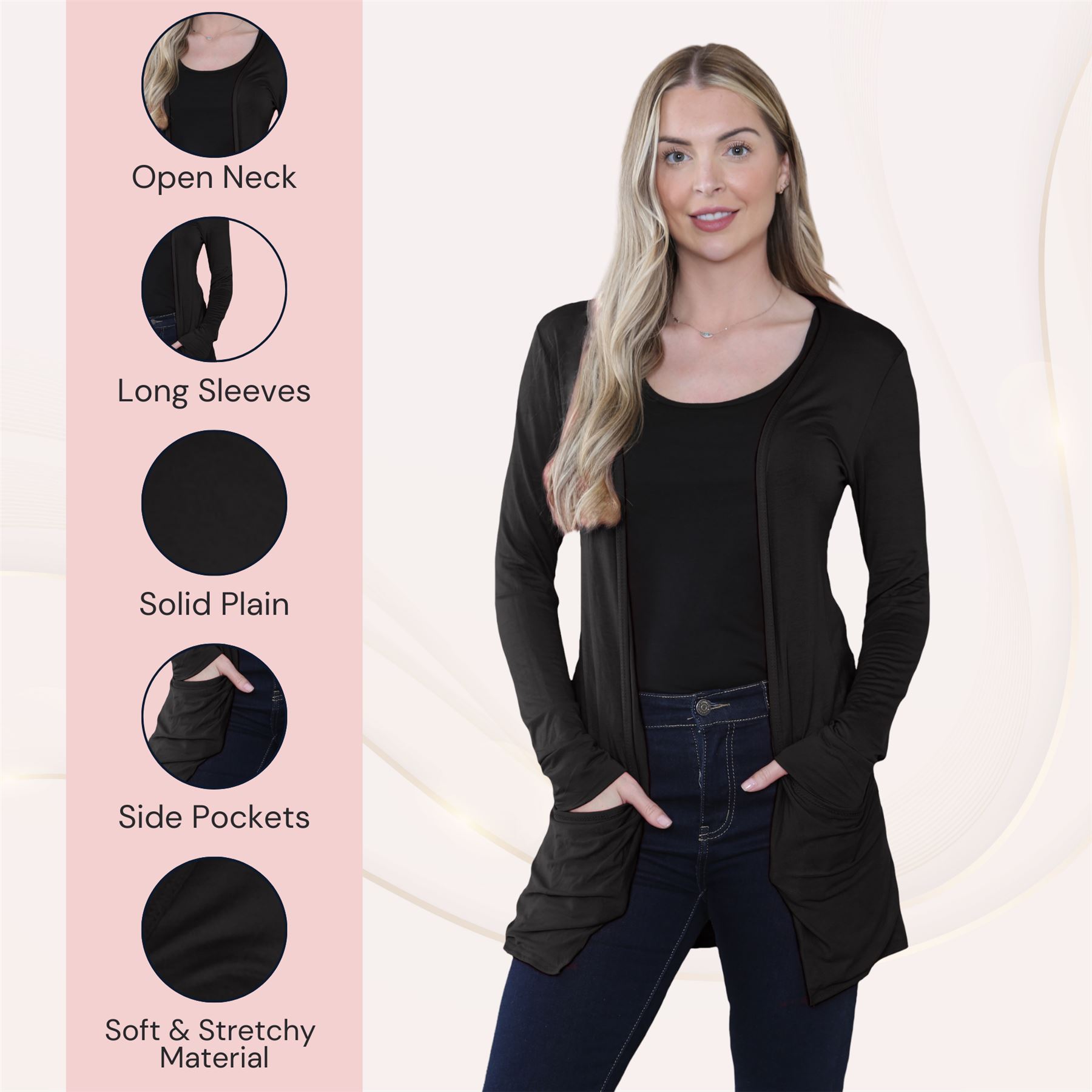 Boyfriend Cardigan Damen schlicht langärmelig offener Tropfen Tasche Freizeit Achselzucken Oberteil - Bild 10 von 148