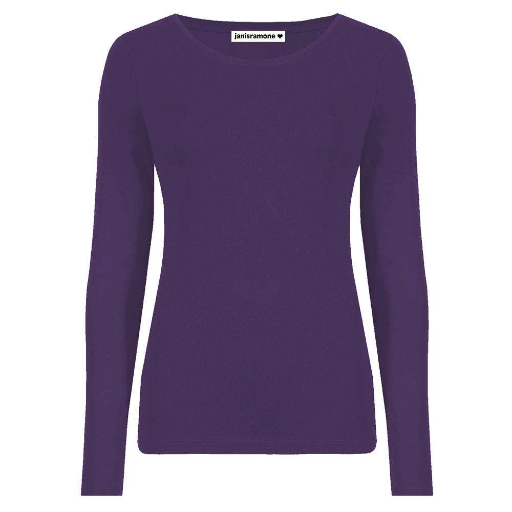 Camiseta para mujer cuello redondo manga larga elástica básica lisa informal - Imagen 24 de 34