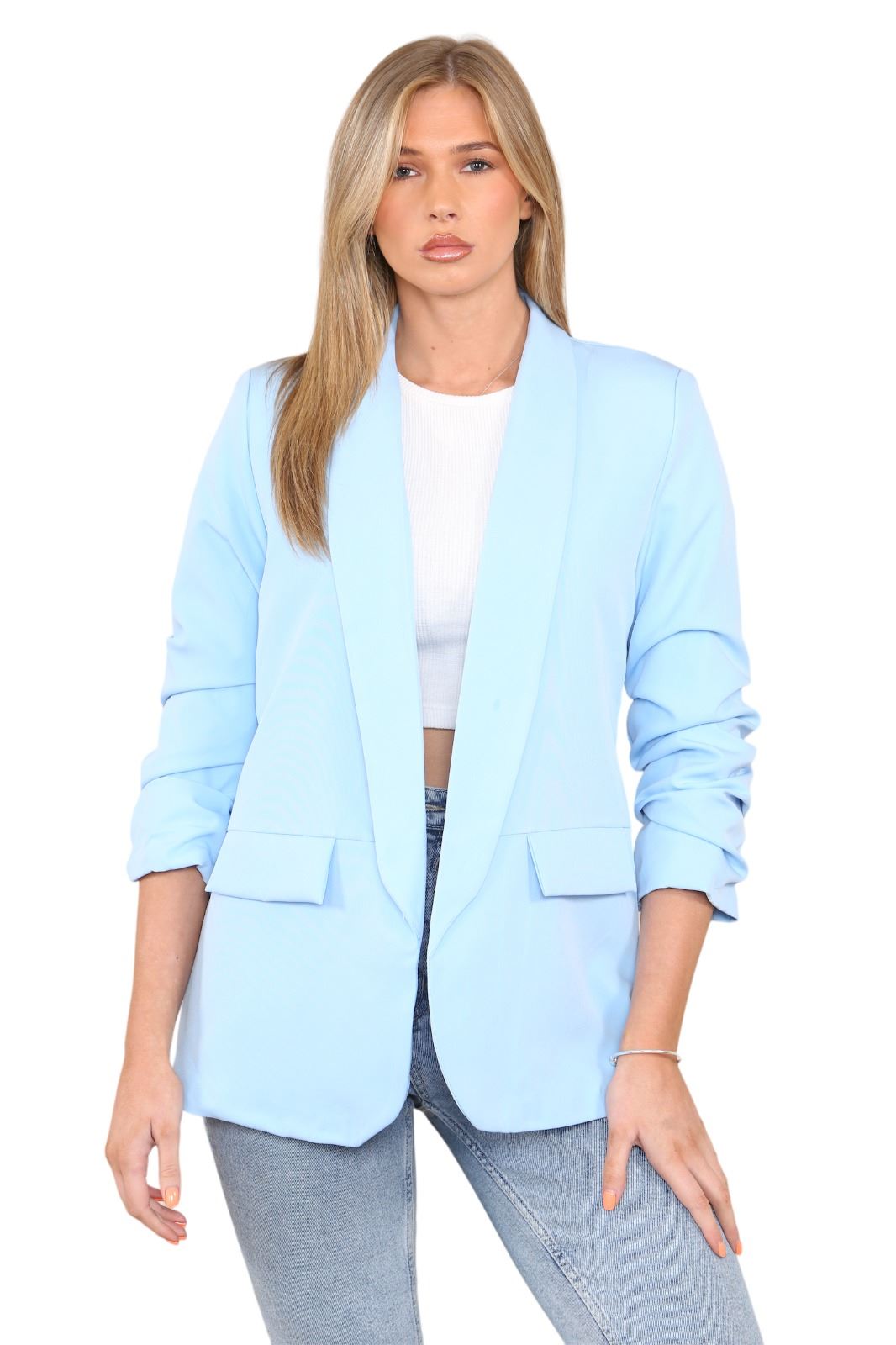 Blazer de manga acanalada para damas totalmente forrado cuello liso informal chaqueta de oficina top - Imagen 70 de 97
