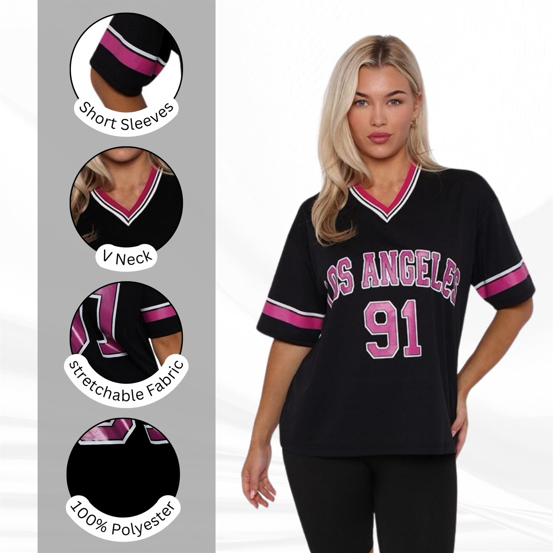 Camiseta de mujer de gran tamaño cuello en V LA 91 fútbol americano universitario holgada verano top - Imagen 13 de 50