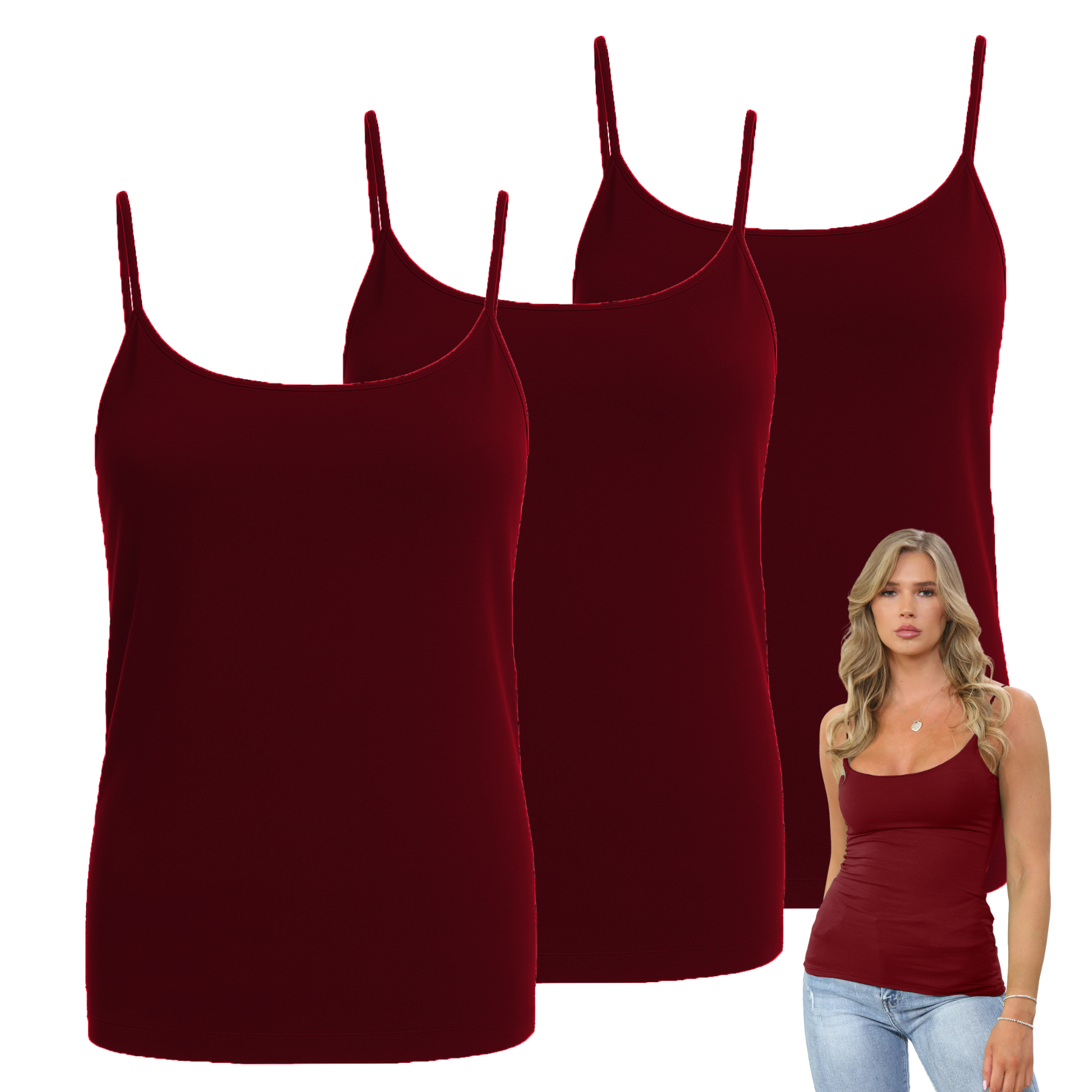 Womens Bodycon Cami Strappy Tank Top Plain Summer Activewear Vest Top, Pack of 3 - Picture 201 of 221