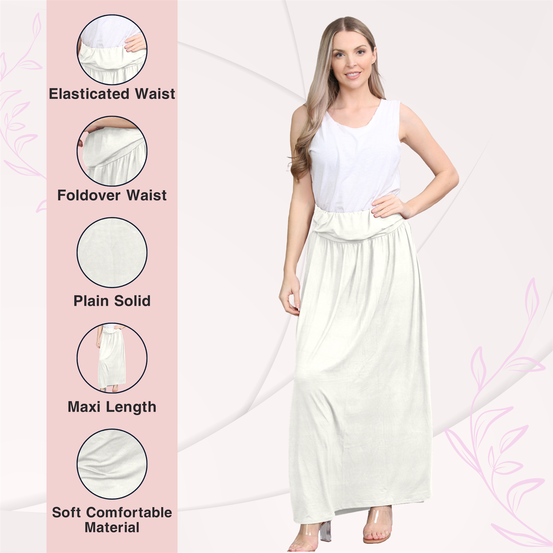 Womens Fold Over Maxi Skirt Plain Pleated Waist Jersey Summer Gypsy Long Skirt - Picture 22 of 68