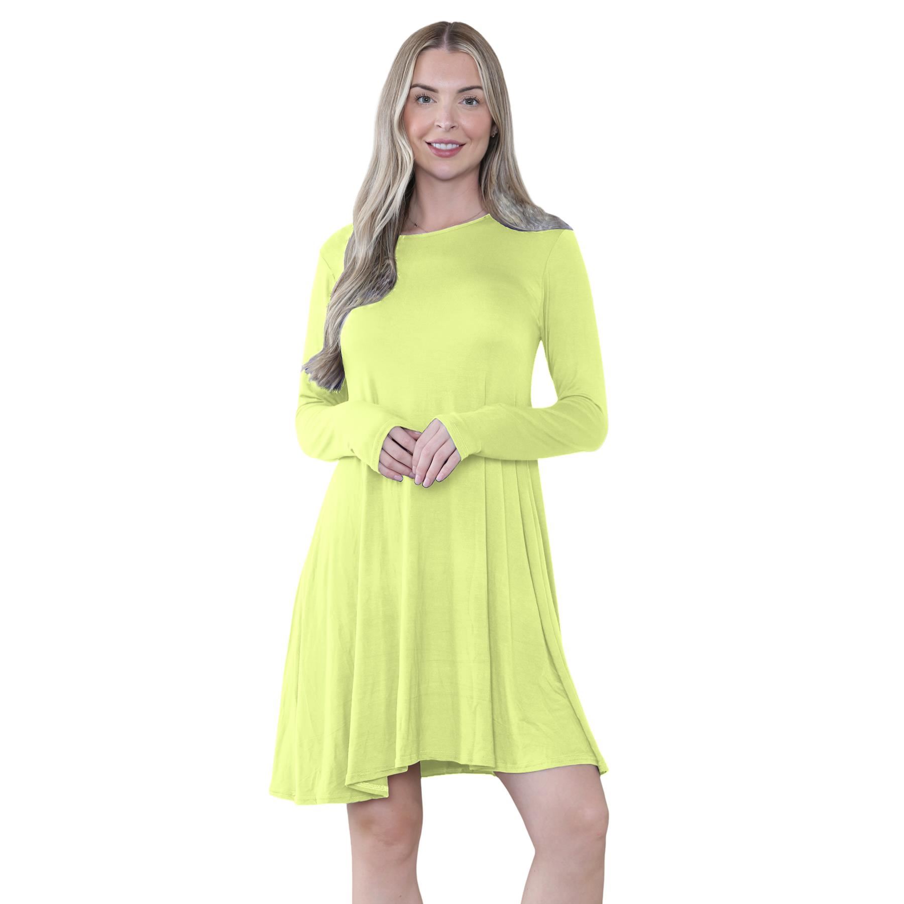Damen Swing Kleid Uni Langarm Freizeit Ausgestellt A Linie Mini Oberteil Übergröße - Bild 99 von 100