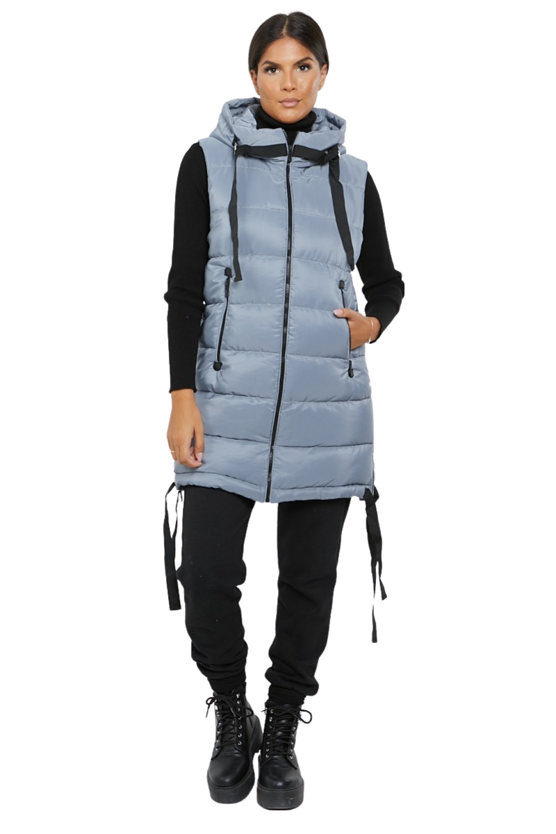 Damas Chaqueta larga acolchada con capucha chaleco acolchada calentador de cuerpo con cremallera - Imagen 23 de 42