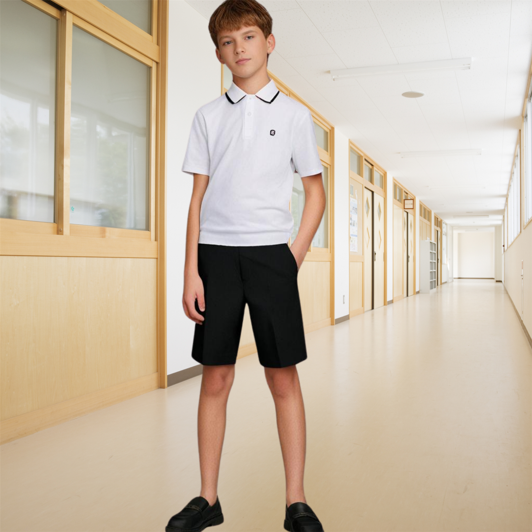 Pantalones cortos escolares medio elásticos espalda tirante pantalones uniformes para niños 2-10 años - Imagen 8 de 14