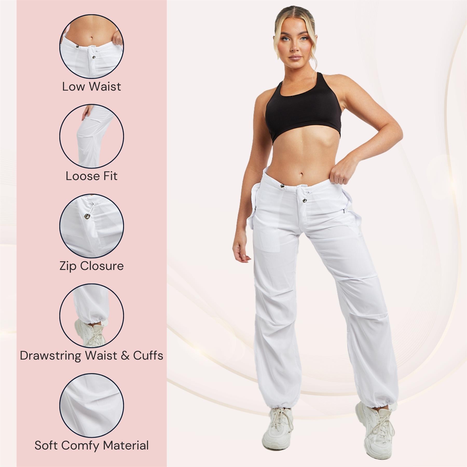 Pantalones de carga para mujer parte inferior con puños cordón cintura baja sueltos pantalones informales - Imagen 48 de 50