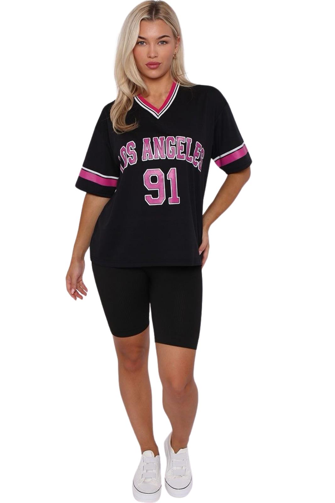 Camiseta de mujer de gran tamaño cuello en V LA 91 fútbol americano universitario holgada verano top - Imagen 10 de 50