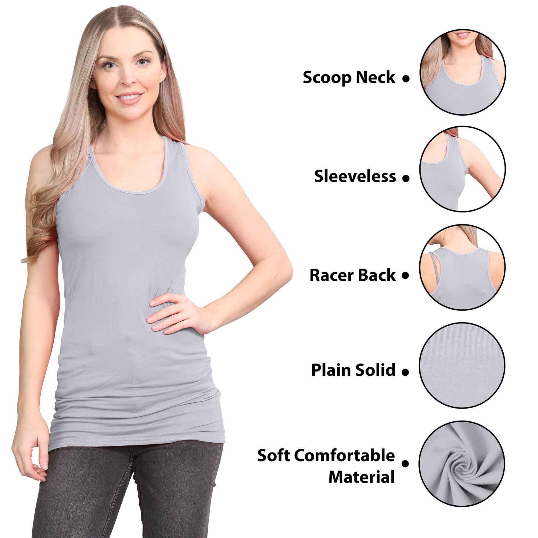 Damen Racerback Weste ärmellos figurbetont einfach dehnbar lang Muskel Gym Top - Bild 41 von 113