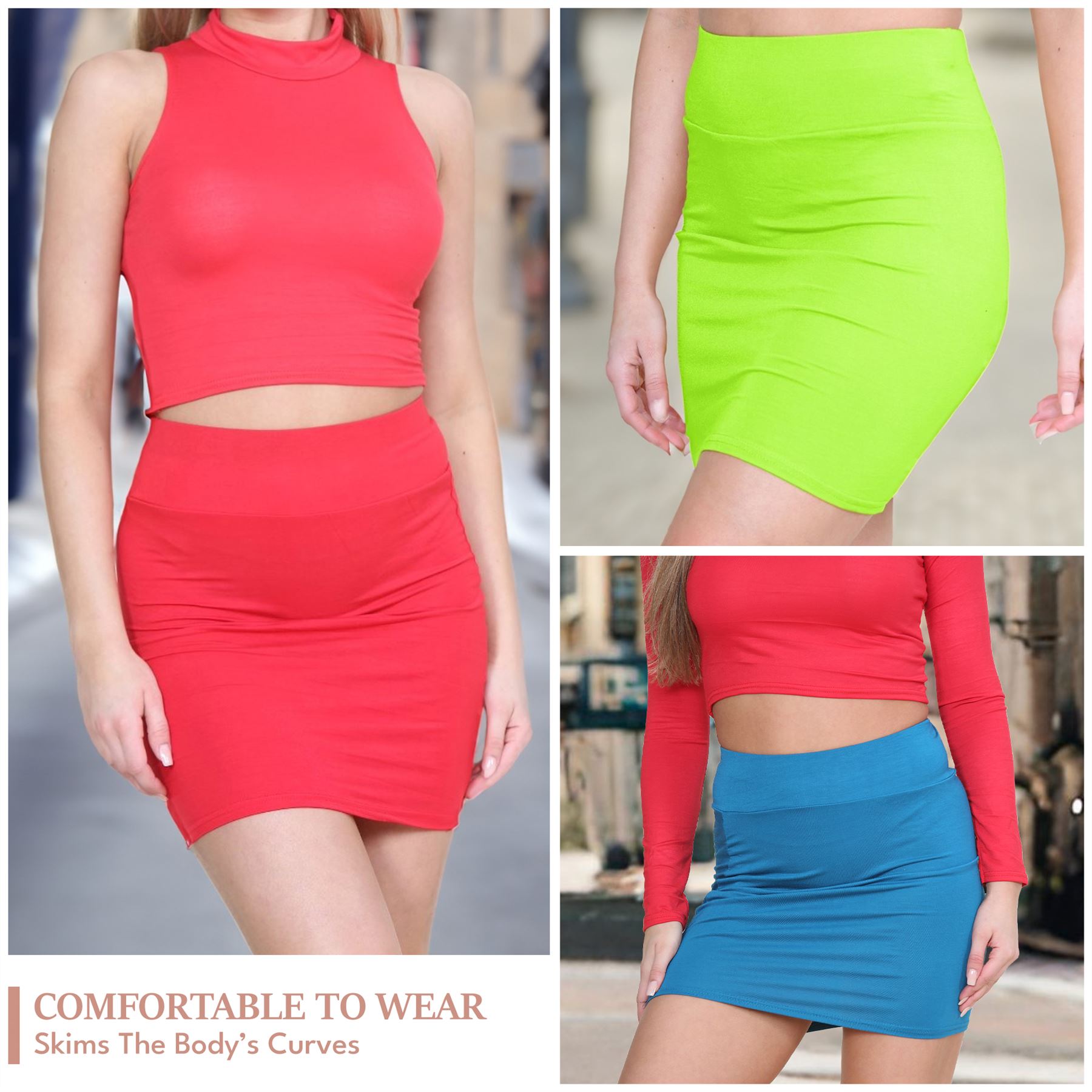 Womens Mini Skirt High Waisted Plain Printed Summer Bodycon Short Pencil Skirt - Picture 73 of 163