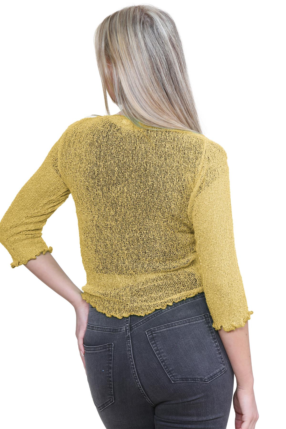 Damen Bolero zum Binden Shrug Double Feinstrick Häkel Cardigan Cropped Top - Bild 201 von 205
