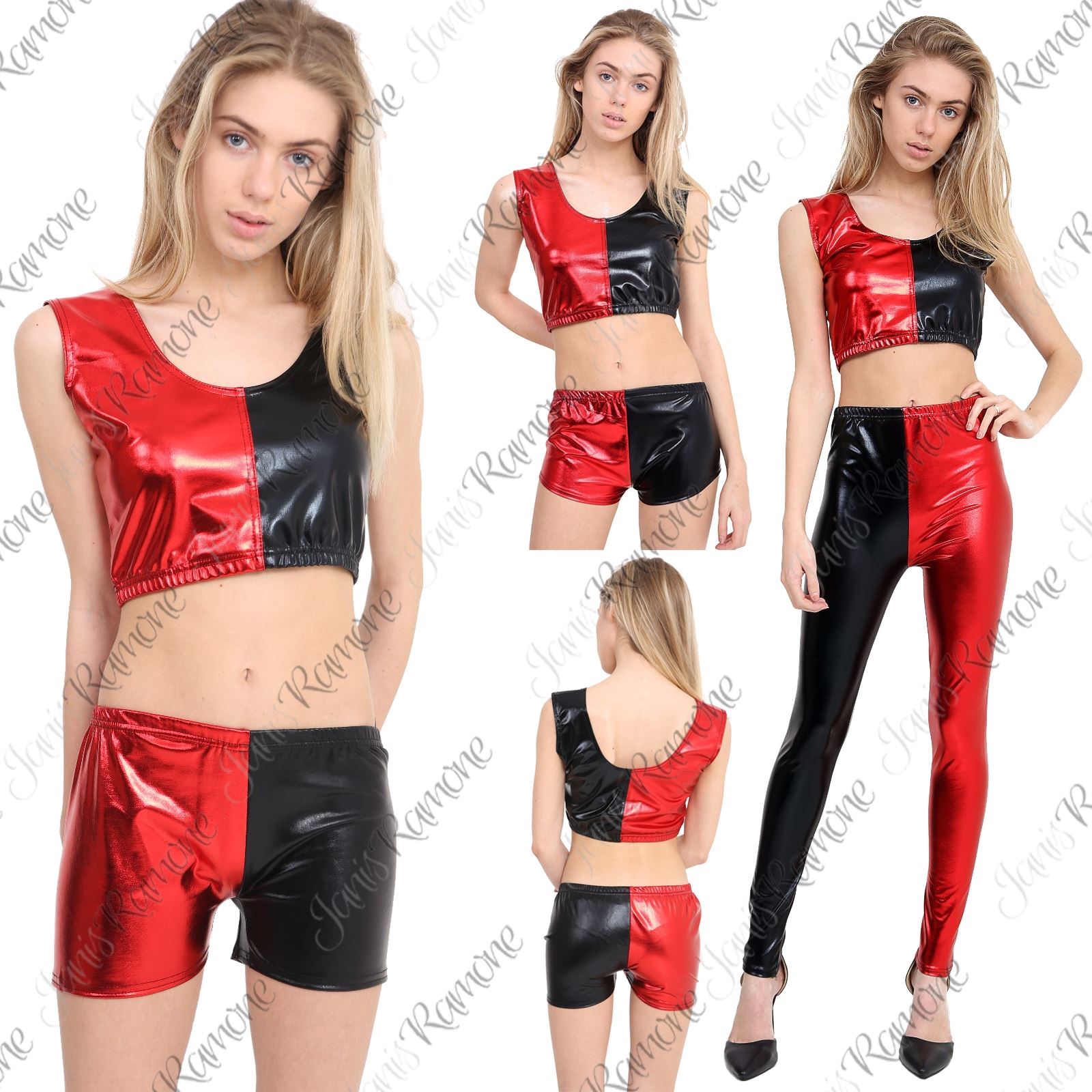 Girls Ladies Suicide Squad Harley Quinn Top Leggings Short Fancy Dress Halloween