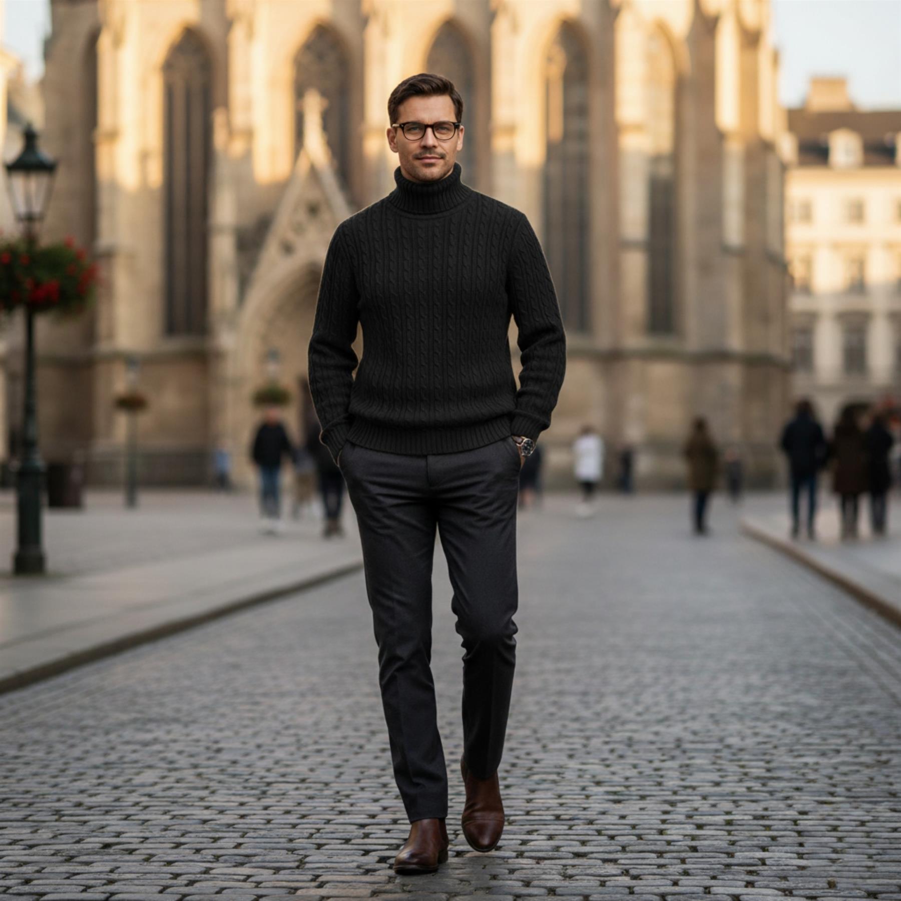 Herren Polo Rollkragen Langarm Pullover Zopfmuster Winterpullover Pulli - Bild 8 von 154