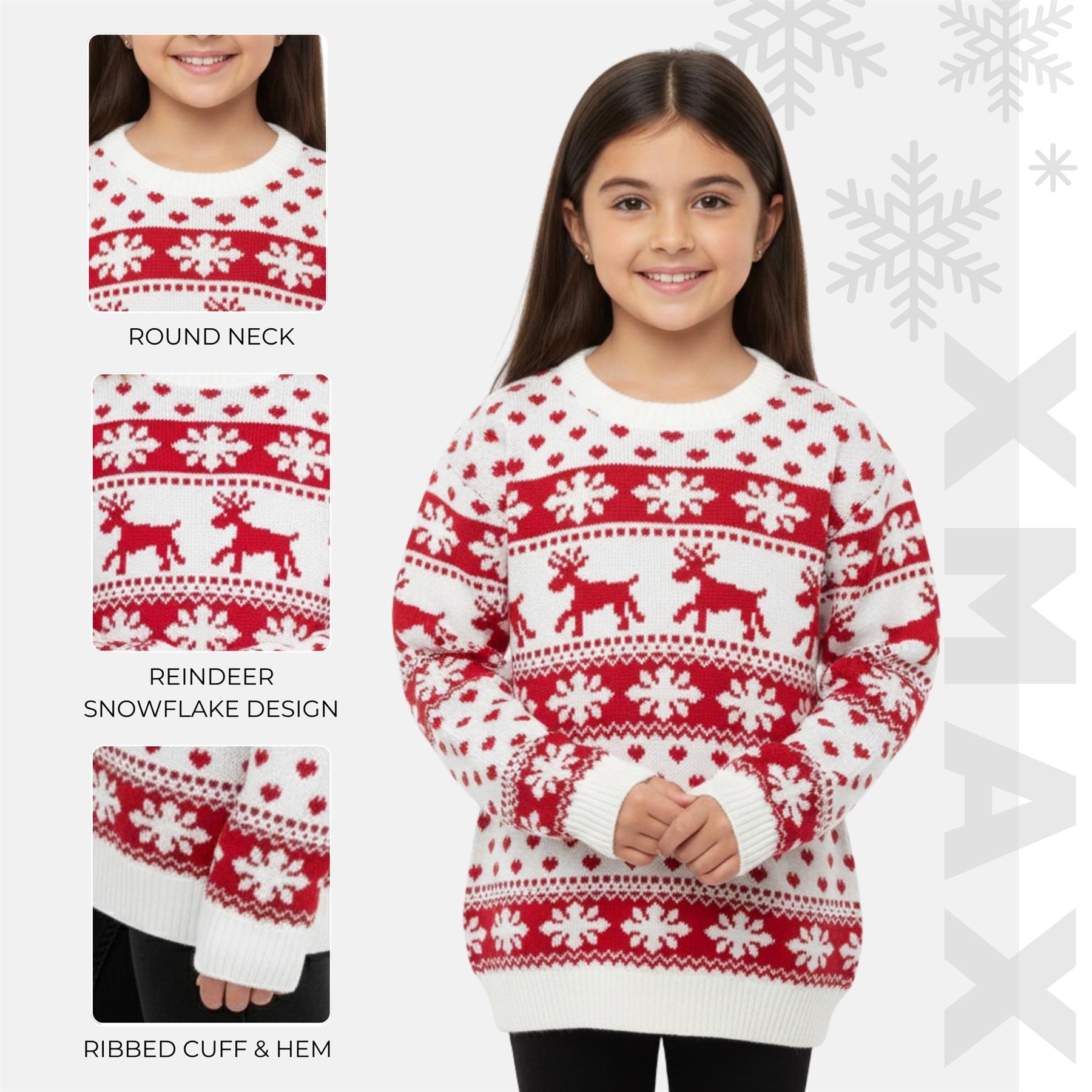 Kids Christmas Jumper Girls Boy Reindeer Sweater Children Novelty Xmas Sweater - Picture 56 of 97