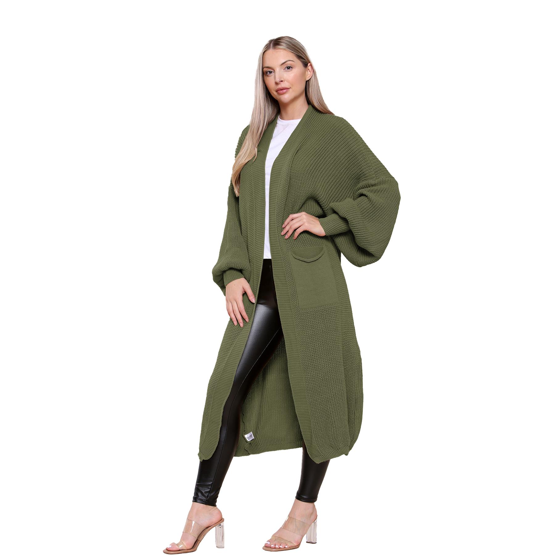 Ballonärmel Maxi Cardigan Damen übergroß gestrickt Winter Longline Pullover - Bild 59 von 134