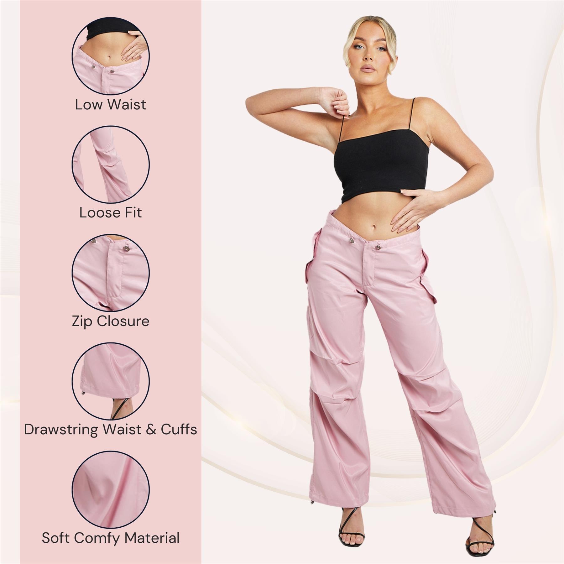 Pantalones de carga para mujer parte inferior con puños cordón cintura baja sueltos pantalones informales - Imagen 7 de 50