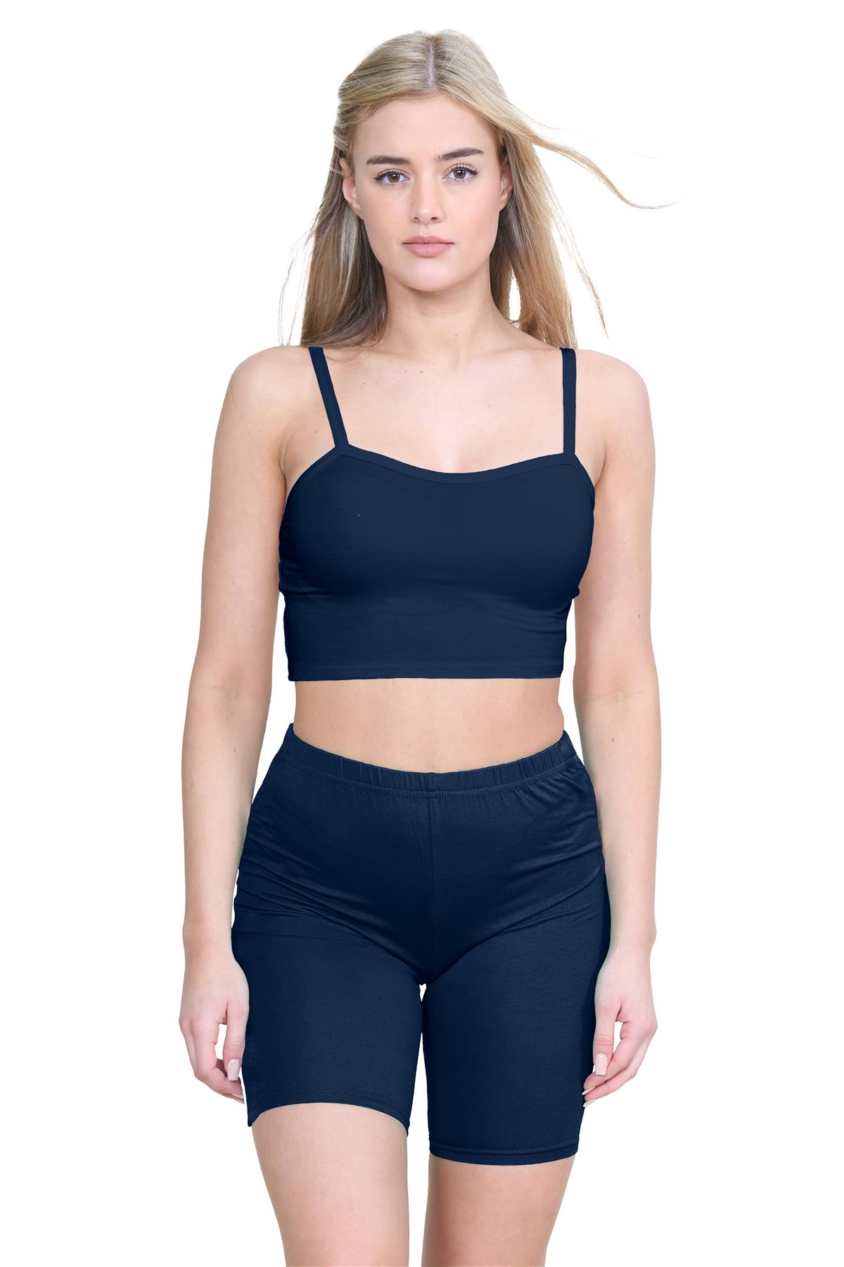 Para mujeres Prendas para el torso recortadas de tiras lisas Ciclismo Conjunto corto Informal Coord Ropa de salón de verano - Imagen 5 de 11