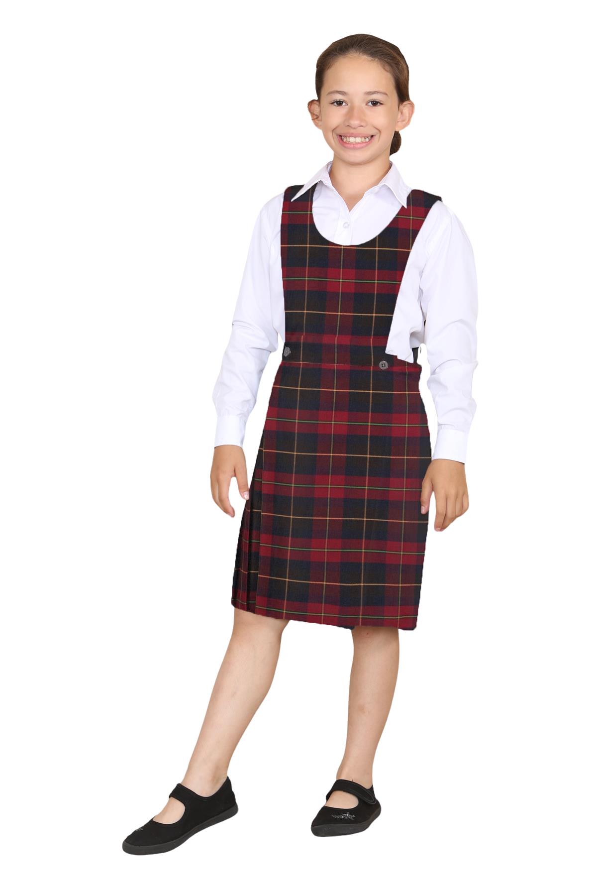 Girls Pleated Bib Pinafore Wrap Over Sleeveless Kids School Uniform Dress 2-16Yr - Picture 80 of 80