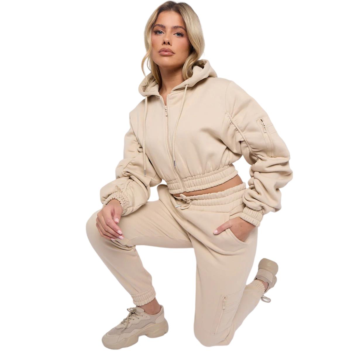 Damas Traje de chándal 2 piezas Juego de salón Mangas fruncidas Sudadera con capucha recortadas Ropa de salón - Imagen 36 de 44