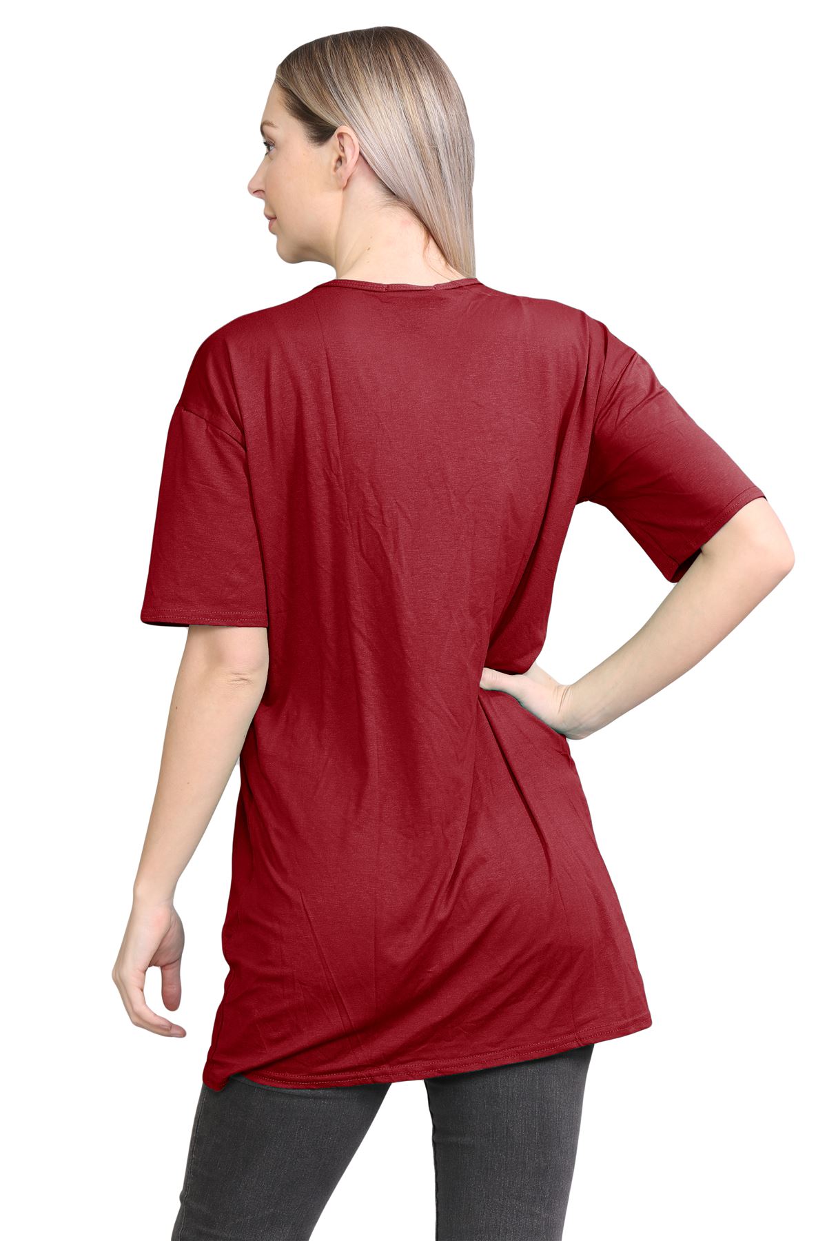 Womens Oversized T-Shirt Plain Baggy Short Sleeve Round Neck Basic Summer Top - Picture 34 of 44