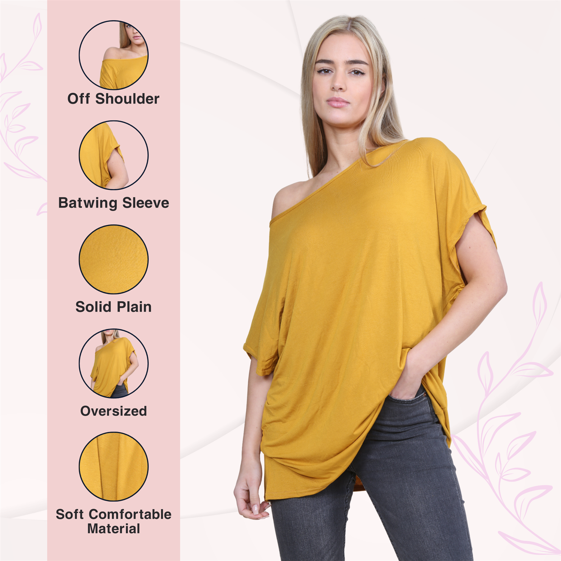 Schulterfreies Damen-T-Shirt Oberteil Fledermausärmel Oversize uni Freizeit Bardot Oberteil - Bild 91 von 225