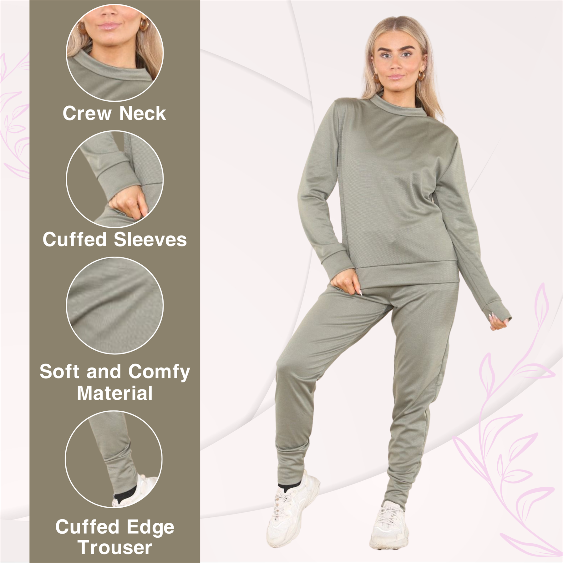 Chándal de manga larga para damas Pantalones de chándal 2 piezas Traje liso Ropa de salón - Imagen 17 de 45