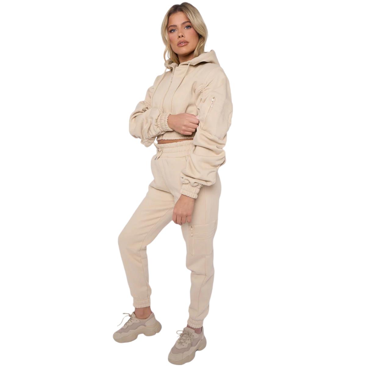 Damas Traje de chándal 2 piezas Juego de salón Mangas fruncidas Sudadera con capucha recortadas Ropa de salón - Imagen 34 de 44