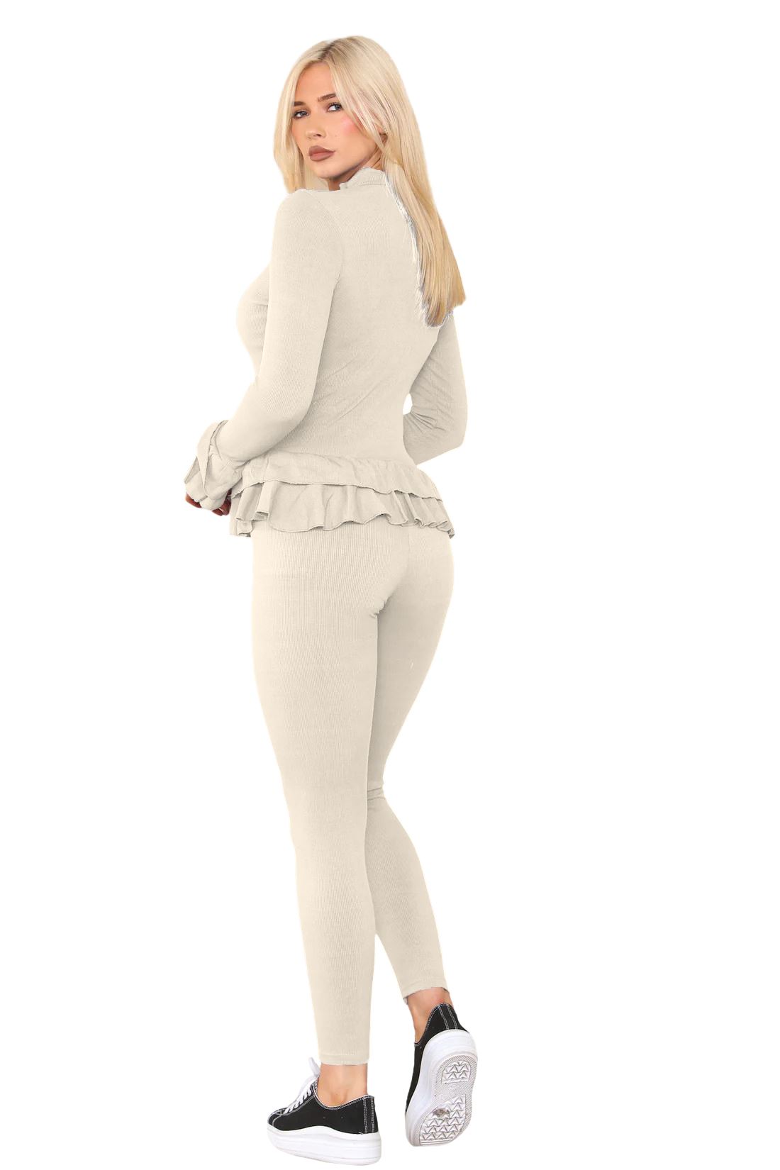 Damas Juego de 2 piezas de ropa de salón con botones peplum manga larga - Imagen 53 de 55
