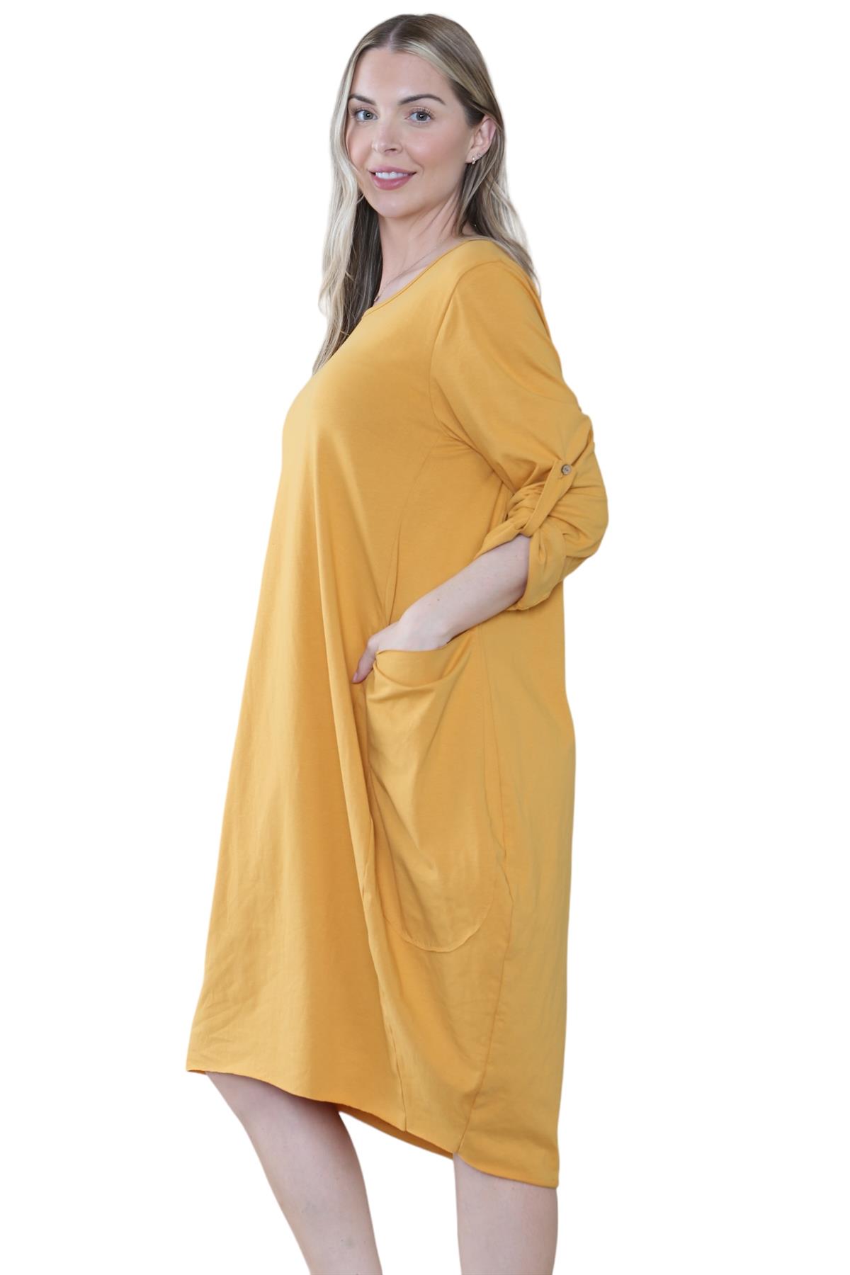 Vestido túnica italiana con mangas giratorias para damas Vestido Lagenlook Bolsillos lisos Vestido holgado - Imagen 24 de 45