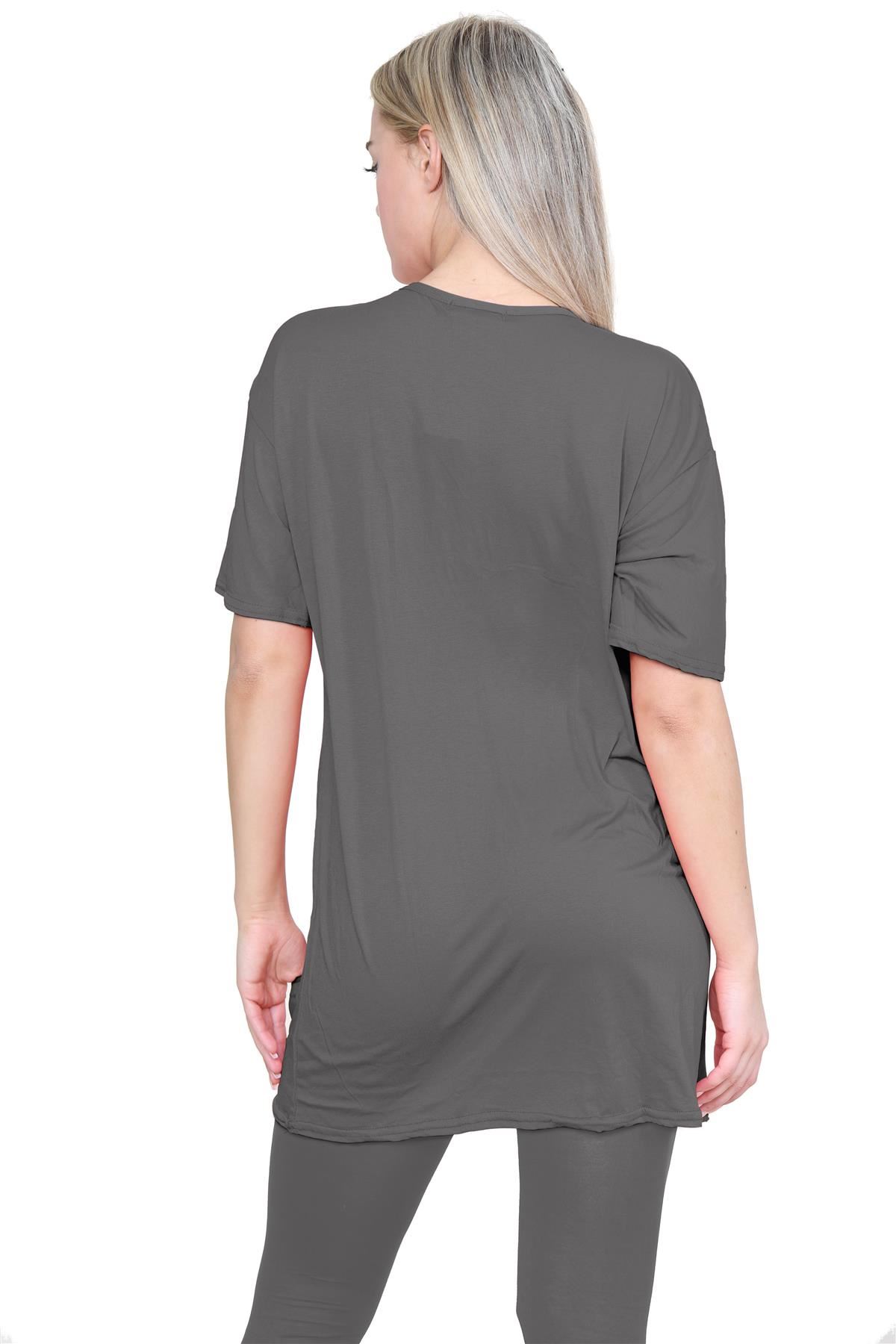 Damas Longline Suelto Camiseta Leggings Gimnasio Chándal Conjunto Coord 2 Piezas Ropa de Salón - Imagen 32 de 155