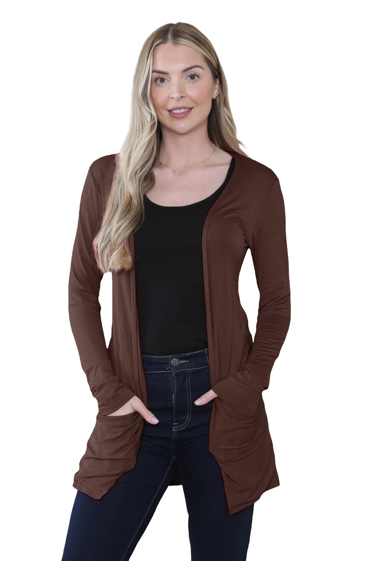Boyfriend Cardigan Damen schlicht langärmelig offener Tropfen Tasche Freizeit Achselzucken Oberteil - Bild 18 von 148
