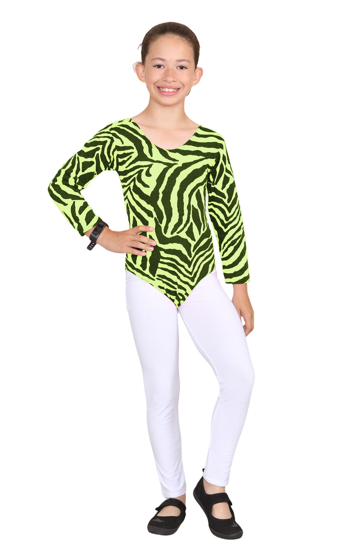 Girls Dance Leotard Zebra Print Long Sleeve Microfibre Gymnastics Kids Bodysuit - Picture 19 of 37