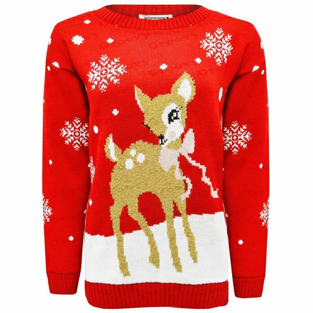 Christmas Reindeer Jumper Womens Knitted Funny Xmas Sweater Unisex Retro Jumpers - Picture 11 of 128