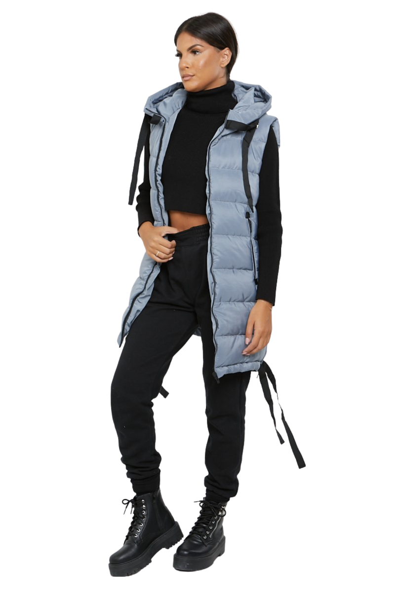 Damas Chaqueta larga acolchada con capucha chaleco acolchada calentador de cuerpo con cremallera - Imagen 22 de 42