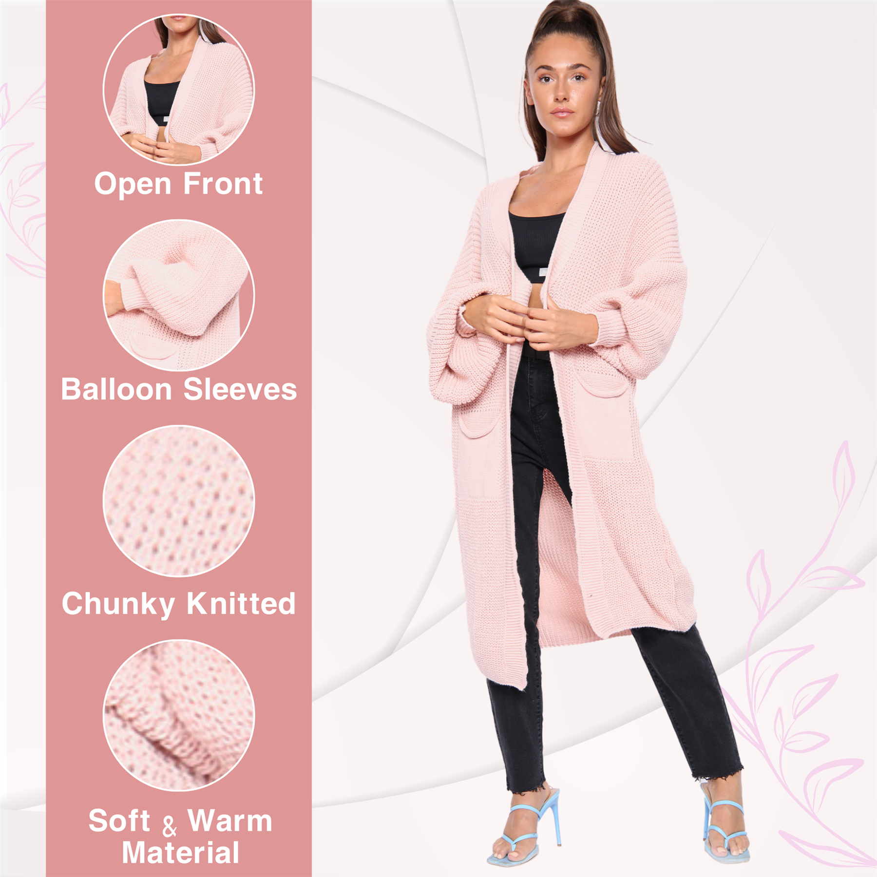 Ballonärmel Maxi Cardigan Damen übergroß gestrickt Winter Longline Pullover - Bild 39 von 134