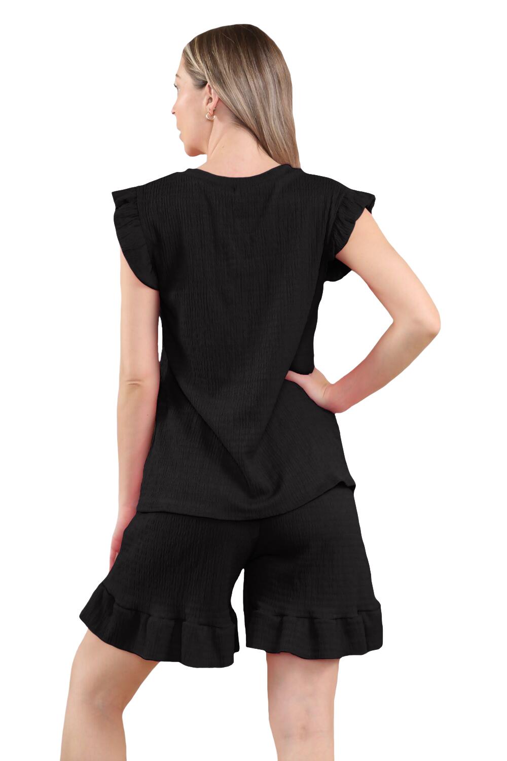 Conjunto corto de 2 piezas italiano para mujer conjunto de ropa de salón de verano con volantes sin mangas - Imagen 10 de 61