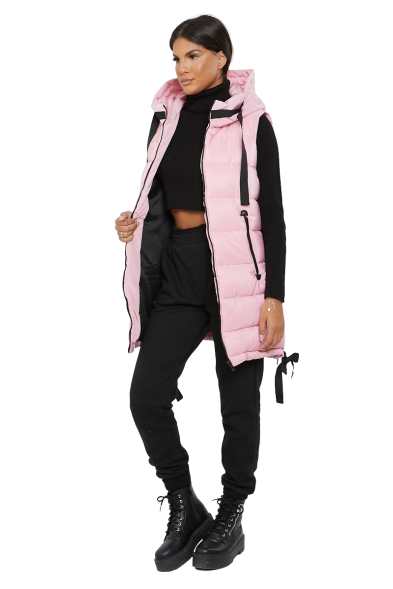 Damas Chaqueta larga acolchada con capucha chaleco acolchada calentador de cuerpo con cremallera - Imagen 5 de 42