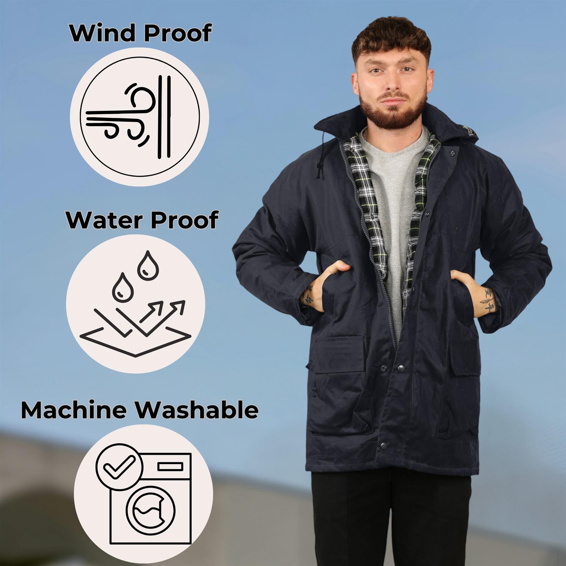 Mens Wax Jacket Padded Hooded Hiking Fishing Cotton Countryman Warm Outdoor Coat - Picture 20 of 21