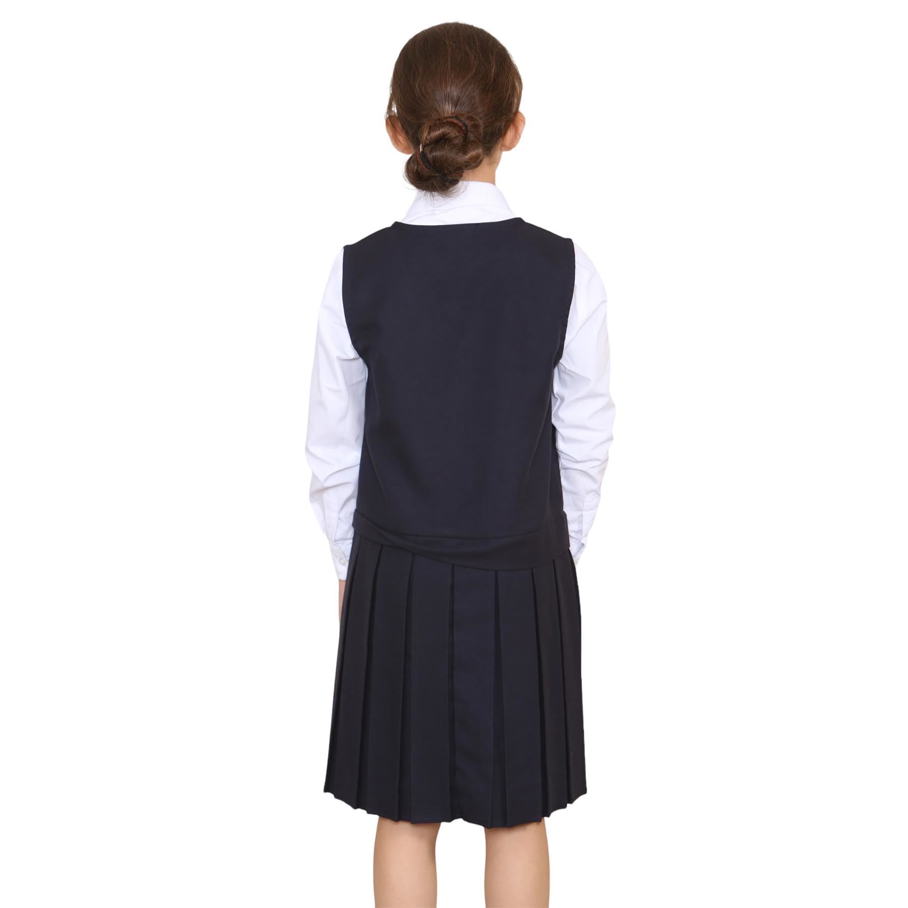 Niñas Delantal Vestido Caja Plisada Dos Botones Frontal Cremallera Uniforme Escolar Paquete de 2 - Imagen 6 de 23