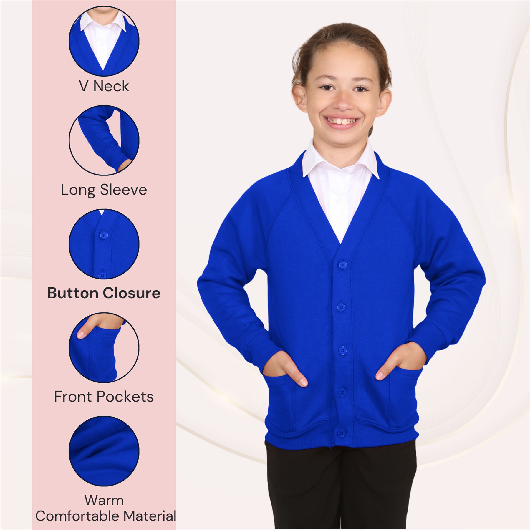 Niñas Cuello en V Cárdigan Uniforme Escolar Manga Larga Jersey Niños Niños Suéter 2-13 Años - Imagen 35 de 44