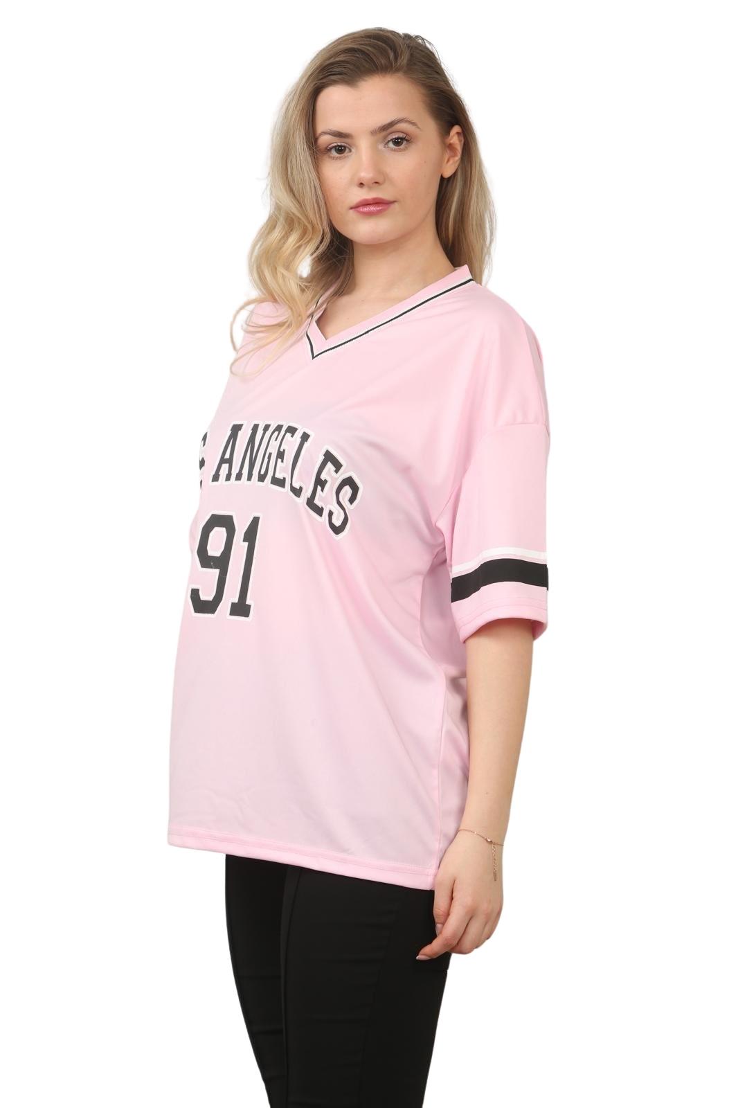 Camiseta de mujer de gran tamaño cuello en V LA 91 fútbol americano universitario holgada verano top - Imagen 4 de 50