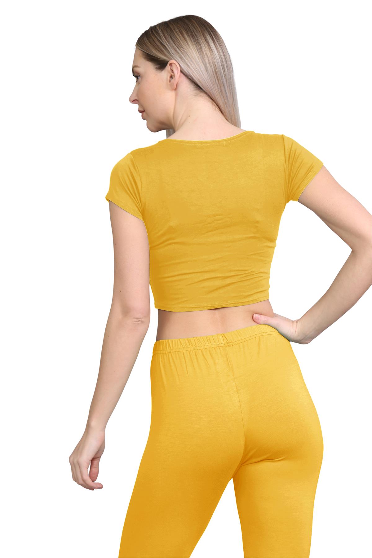 Damen Trainingsanzug Kurzarm Crop Top Sport Legging Workout Aktiv Lounge Set - Bild 67 von 148