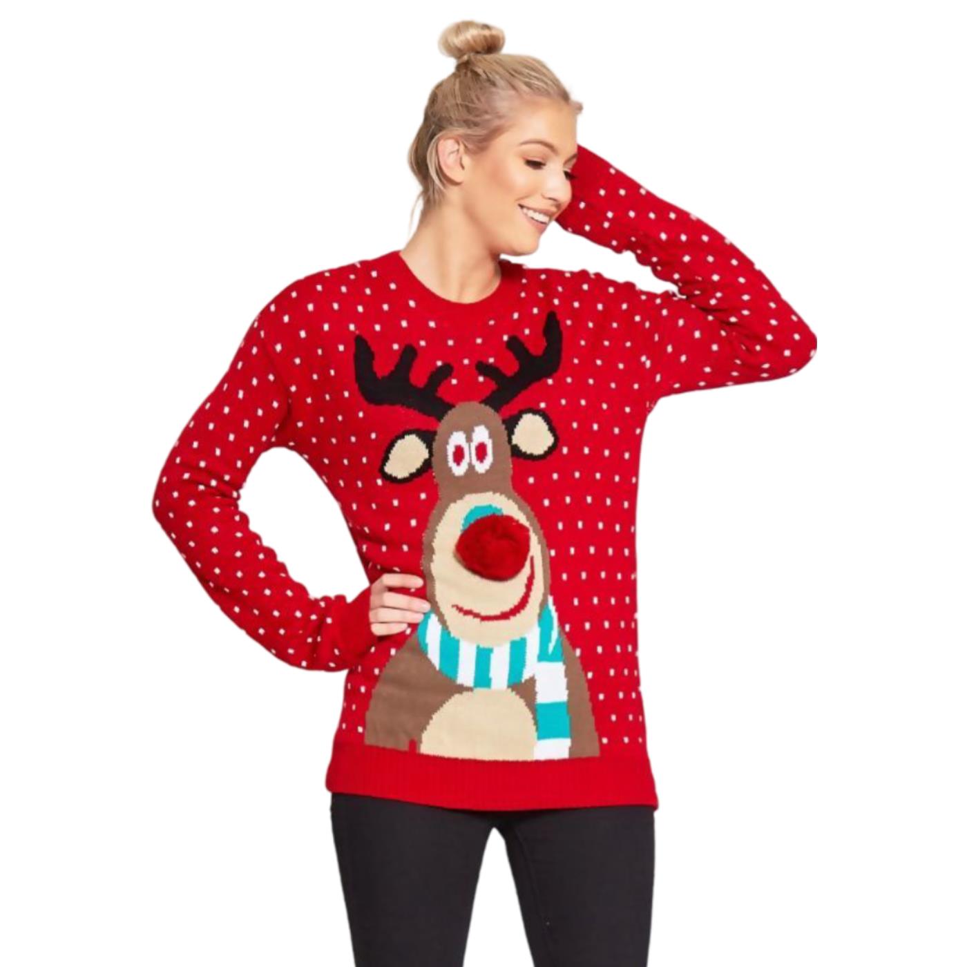 Christmas Reindeer Jumper Womens Knitted Funny Xmas Sweater Unisex Retro Jumpers - Picture 47 of 128