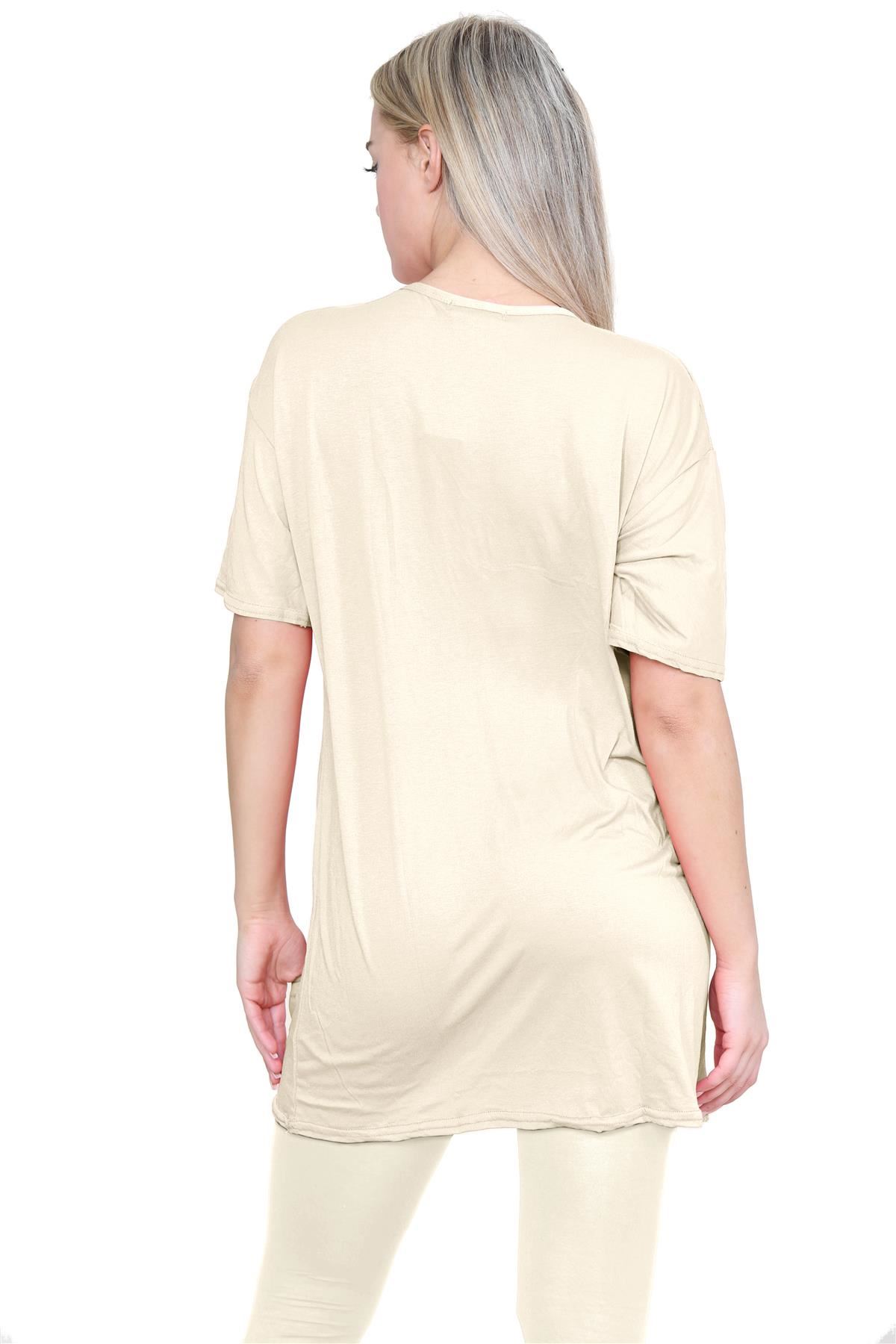 Damas Longline Suelto Camiseta Leggings Gimnasio Chándal Conjunto Coord 2 Piezas Ropa de Salón - Imagen 123 de 155