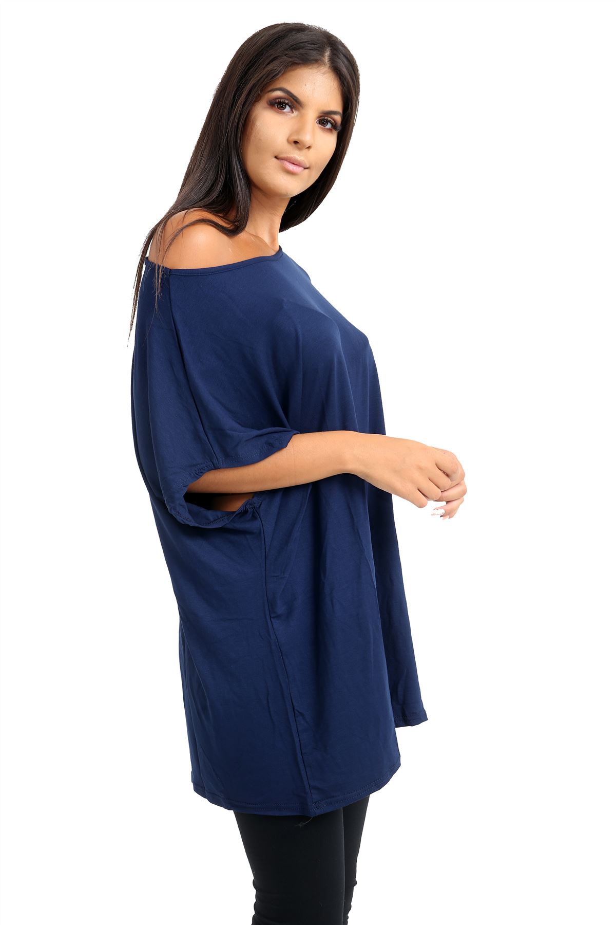 Schulterfreies Damen-T-Shirt Oberteil Fledermausärmel Oversize uni Freizeit Bardot Oberteil - Bild 95 von 225